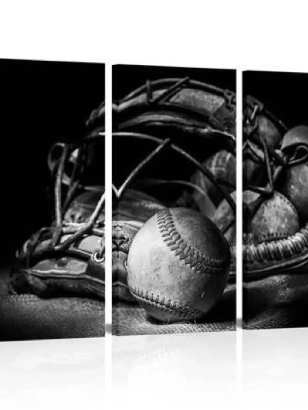 Large 3 panel Black and white Baseball Softball Catcher Art / Wall Art Home
